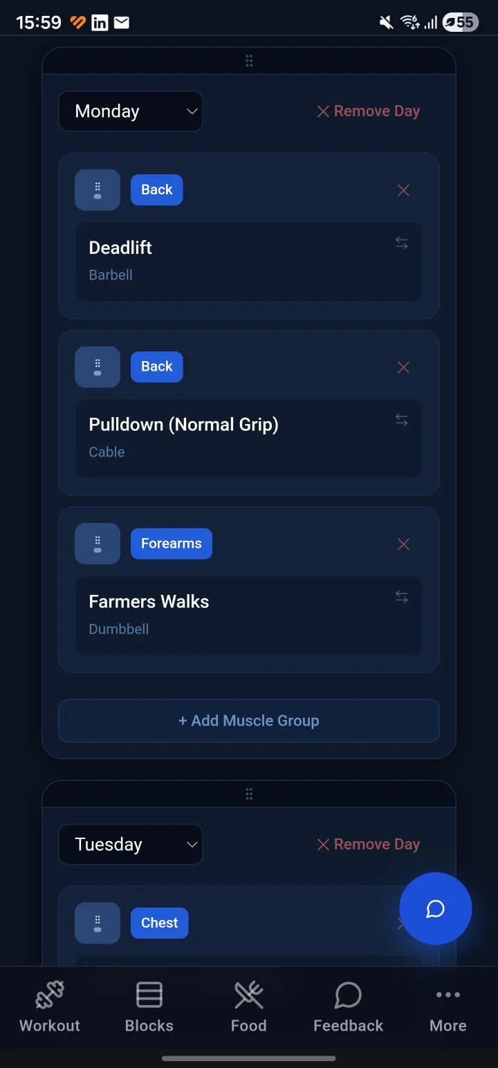 BoldMove App – Block Builder mit automatischer Trainingsanpassung